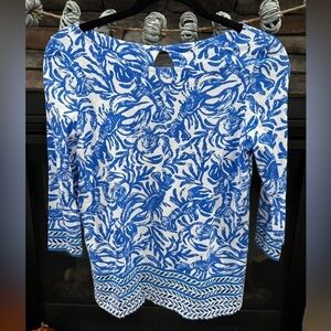 Lilly Pulitzer Waverly Top Blue White Lobster Size Small